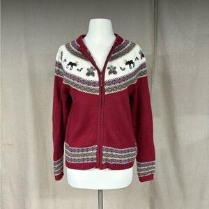 Croft & Barrow Holiday Moose Fair Isle Zip Sweater | Medium
